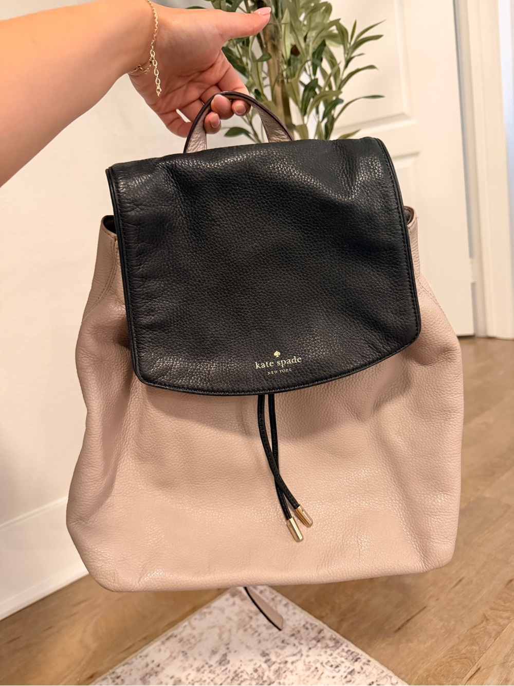 kate spade Two-Tone Leather Drawstring Backpack - Black & Blush